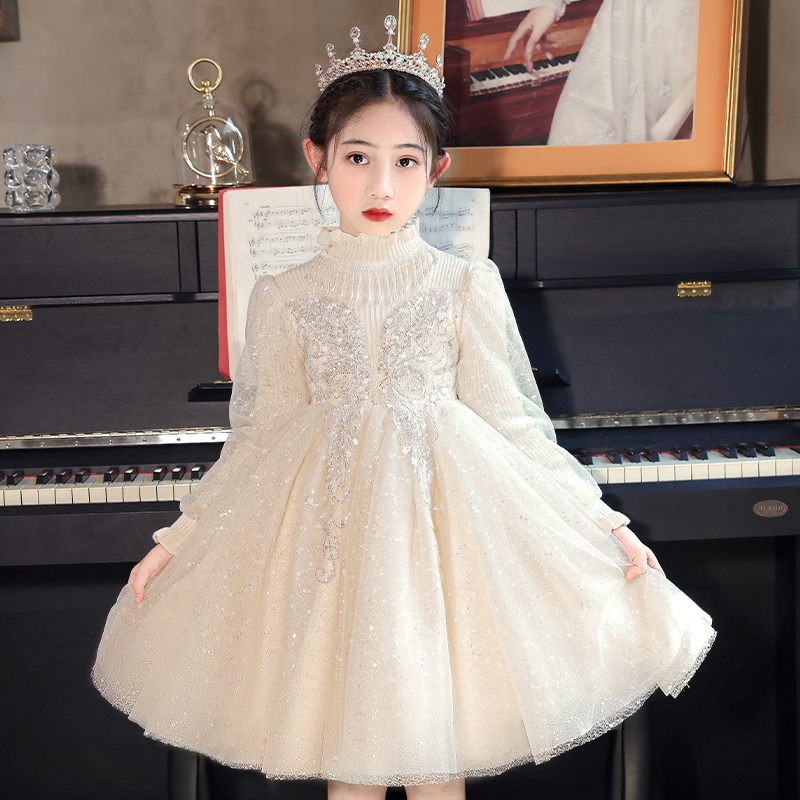 Advanced Senses Girl dress Dress Light Luxury High-end Gown Flower Princess Dresses Princess Dresses Love Salsa Children Web Yarn Sweater Winter Skirt women-Taobao