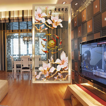 Chinese style entrance art glass entrance partition TV wall Frosted deep carved relief translucent rich flower open map