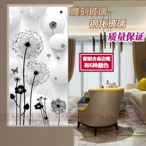 Modern art glass living room partition screen Entrance entrance shoe cabinet double-sided craft background wall frosted dandelion