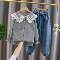 Girls' shirts spring autumn 2022 new fashionable Western style large children's plaid shirts little girls children's tops