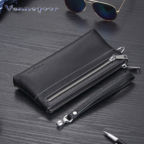 Mens first layer cowhide small handbag real cowhide long zipper wallet mens soft leather mobile phone bag multifunctional large capacity