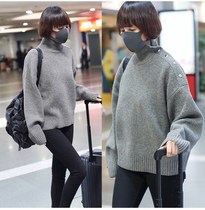 Yuan Quan same style sweater women loose outer wear 22 spring and autumn wool sweater turtleneck pullover lazy knitted cashmere bottoming shirt