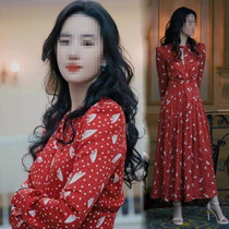 22 spring and autumn new star Liu Yifei with the same red floral French retro elegant long dress long sleeves