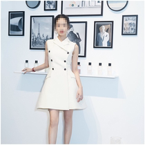 Star Yang Caiyu same style 22 spring and summer double-breasted western decoration body is thin OL vest A-word mid-length dress