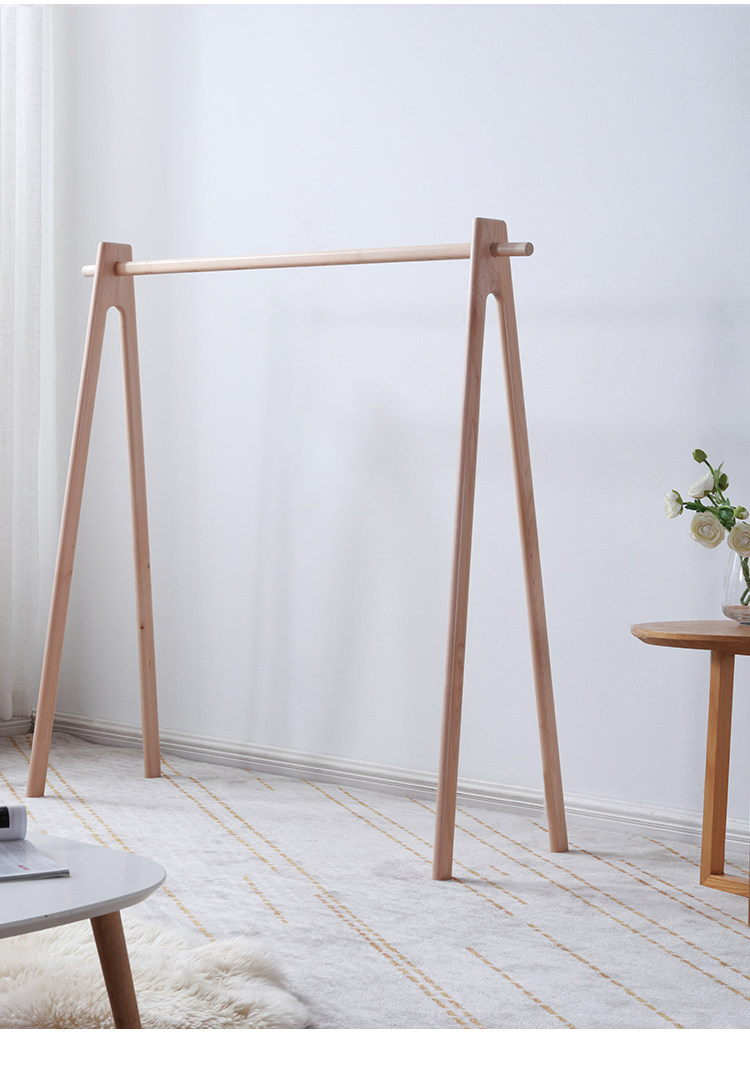 实木挂衣架房间衣帽架简易木质晾衣架家用挂衣服架杆卧室落地衣架