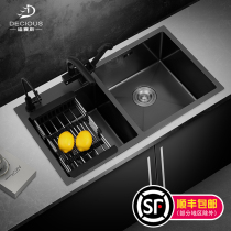 Left small right Big opposite direction black nano sink double tank kitchen shaped basin stainless steel large sink
