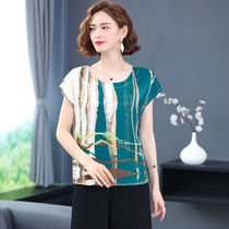 Hangzhou heavy silk coat female middle-aged and elderly mother summer dress fragrant cloud yarn small shirt large size mulberry silk short sleeve t-shirt