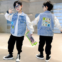 Cowboy waistcoat boy Spring and autumn slim Canshoulder Childrens 2022 new summer CUHK Tong Ma clip vest to wear foreign air