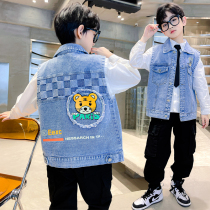 Childrens denim waistcoat for mens spring and autumn 2021 new autumn and winter CUHK Tong-kan shoulder boy foreign air summer vest wear outside