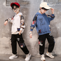 Boy necropolis suit handsome fashion Chaonets Red boy Fried Street Spring Autumn Children Fashion Sport Two Sets Bursting