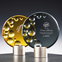 Creative glass trophy customization Annual Meeting awards outstanding staff honor competition Crystal souvenir color customization