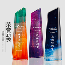 Creative color printing crystal trophy free custom lettering company annual meeting Competition Staff Award embroidery beauty