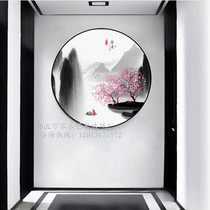 New Chinese round art glass living room decoration painting landscape Zen porch hanging painting aisle tea room study mural