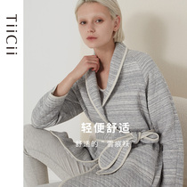 TiiCii snow mark winter in long style ladies lace-up sleeping robes thin double knitted clip cotton warm family clothes jacket