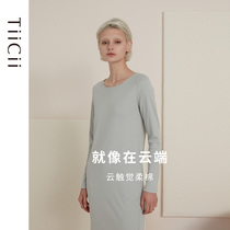 TiiCii cloud touch in long style sleeping dress female winter V collar elegant soft cotton A type of invisible pocket comfortable skirt