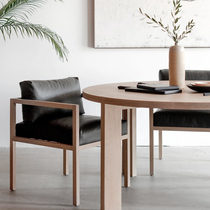 Special dining chair Nordic single chair Oak solid wood armchair Simple dining table chair expression modern leather art backrest chair