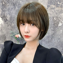 Wig Lady Hair Short Hair Real Hair Full Truth Man Round Face Hairstyle Full Headgear Type Minus Age Wave Head Styling Wig Sleeve