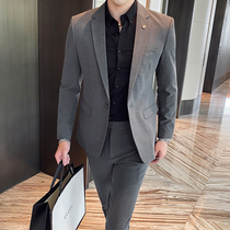 2021 New plus size suit mens solid color business casual mens suit two-piece fat small suit summer