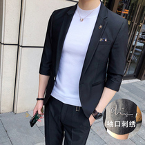 2021 spring and autumn seven-point sleeve suit suit men Korean version of trend Ruffian handsome middle sleeve small suit two-piece casual jacket