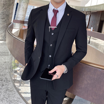 Autumn plus size suit mens suit Korean slim business casual suit three-piece wedding groom best man dress