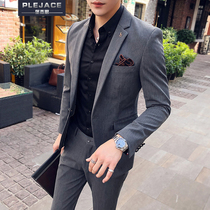 New striped mens suit Korean slim handsome suit Groom wedding dress work professional suit