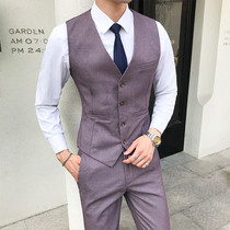 Spring and Autumn Mens Suit Vest Set Business Leisure High Plaid Slim Slim Pinch Pants Wedding Dress