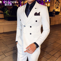 Double-breasted suit mens suit Korean slim casual business suit Young handsome trend white suit wedding