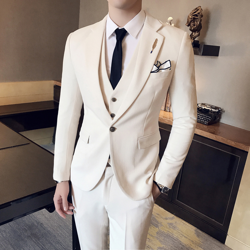 商务西装套装三件套男士韩版修身休闲礼服男结婚西装英伦弹力西服