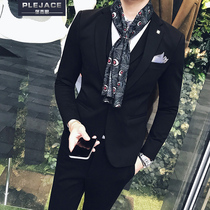 Suit suit Mens three-piece suit Korean slim casual high elastic fabric small suit hipster nightclub suit jacket