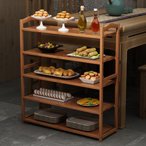 Vegetable rack Hot Pot restaurant kitchen shelf with floor multi-layer vegetable pan solid wood bowl seasoning storage rack