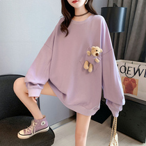 Large Code Gestational Woman Dress Blouse Spring Autumn Fashion Out of the Net Red Little Bear Weater Loose Belly T-Shirt Tide 200 catty