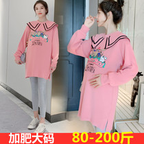 Large code gestation maternity dress with Korean version Tidal Moms Spring Autumn Clothing 200 Loose Foreign Gas Pregnant Women With Dress Sweaters Suit