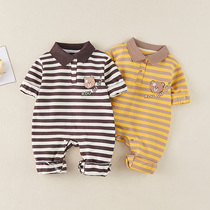 Baby one-piece clothes spring and autumn outside wearing foreign air stripes khae cartoon cute super cute climb to suit babys spring clothing wave