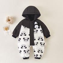 Infant winter one-piece clothes down clothes cute cartoon baby thickened white duck suede warm climbing and climbing to serve out
