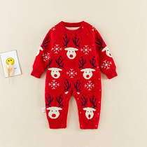 Baby sweater one-piece clothes in autumn and winter clothing with baby needles cardiff and velvety climbing suit for winter out warm wire clothes ultra cute