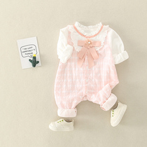 Full Moon Baby Clothes Spring Dress Butterfly Knot Princess Birthday Ha Clothes Female Baby Conjoined Clothes spring Pink Out to wear