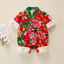 Baby Tohoku Grand Flower one-piece clothes Spring and autumn Double womens baby clothes Chinese wind festive Chinese New Year National Wind Baiyear clothes