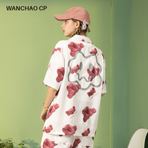 WANCHAO CP National Tide brand summer new baby elephant full print short sleeve shirt female niche shirt thin shirt