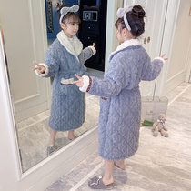Childrens autumn and winter coral velvet dressing thickened cotton girl flannel girl long twist bathrobe