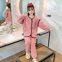 Childrens pajamas coral velvet autumn and winter thickened girl flannel winter home suit suit