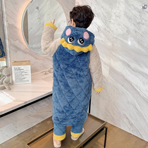 Childrens pajamas in winter thickened boy flannel three-layer cotton and velvet middle-aged children coral velvet card home clothing