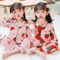 Cotton cartoon cotton childrens home clothes long sleeved pajamas girls spring and autumn little girl Middle Child summer thin suit