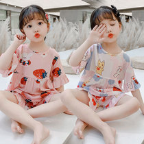 Cotton silk children cute princess pajamas girls summer thin short sleeve girl cotton Sweet Home suit suit