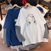 Pregnant woman autumn dress Long sleeves T-shirt woman 2022 fake two spring and autumn season extra-large code loose fashion money not to be overdressed