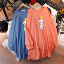 2022 Large-size pregnant woman autumn clothing 200 catty in spring and autumn in the middle of the long section of the necropolis with a loose Korean version of the foreign air blouses