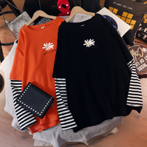 Pregnant womens autumn clothing 2022 new womens fake two blouses with loose cover not showing a fashion long sleeve t-shirt for the undershirt