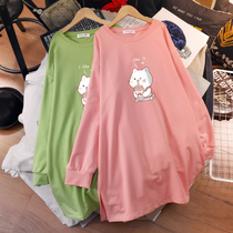 Large code pregnant womens autumn clothing in the middle of a long period of pregnancy relaxation Korean version Fashion relaxation 200 catty blouses dress