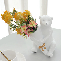 Cute Little White Bear Hug Flower Pendulum Piece Creative Living Room Bedroom TV Wine Cabinet Decorated Polar Bear Furnishing Home Accessories