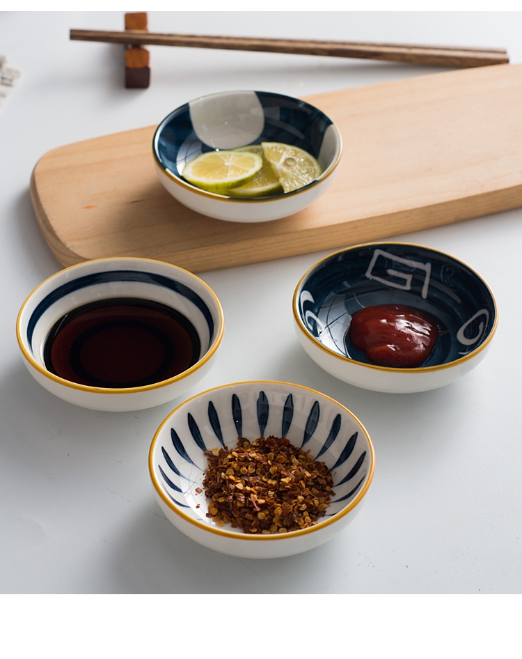 Sauce dish dish flavor dish one small 5 inches under the glaze color plate Sauce dish of household ceramics circular snack dips