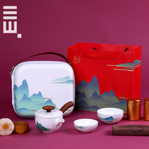 Sanshan Hall Thousands Of Miles River Mountain Map Travel Tea Set With Portable Bag A Pot Of Two Cups Tourist Office Home Side The Pot
